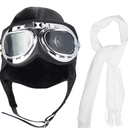 Aviator Hat With Goggles Costume Accessories Pilot Cap White Scarf for Men Women Teens Adults