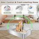 Stainless Steel Sifting Cat Litter Box for Clumping Clay Litter,Large Metal Litter Box with Litter Bag,Sifting Tray and Handle for Easy Lifting, Odor Control (23.6"x15.7"x5.9")