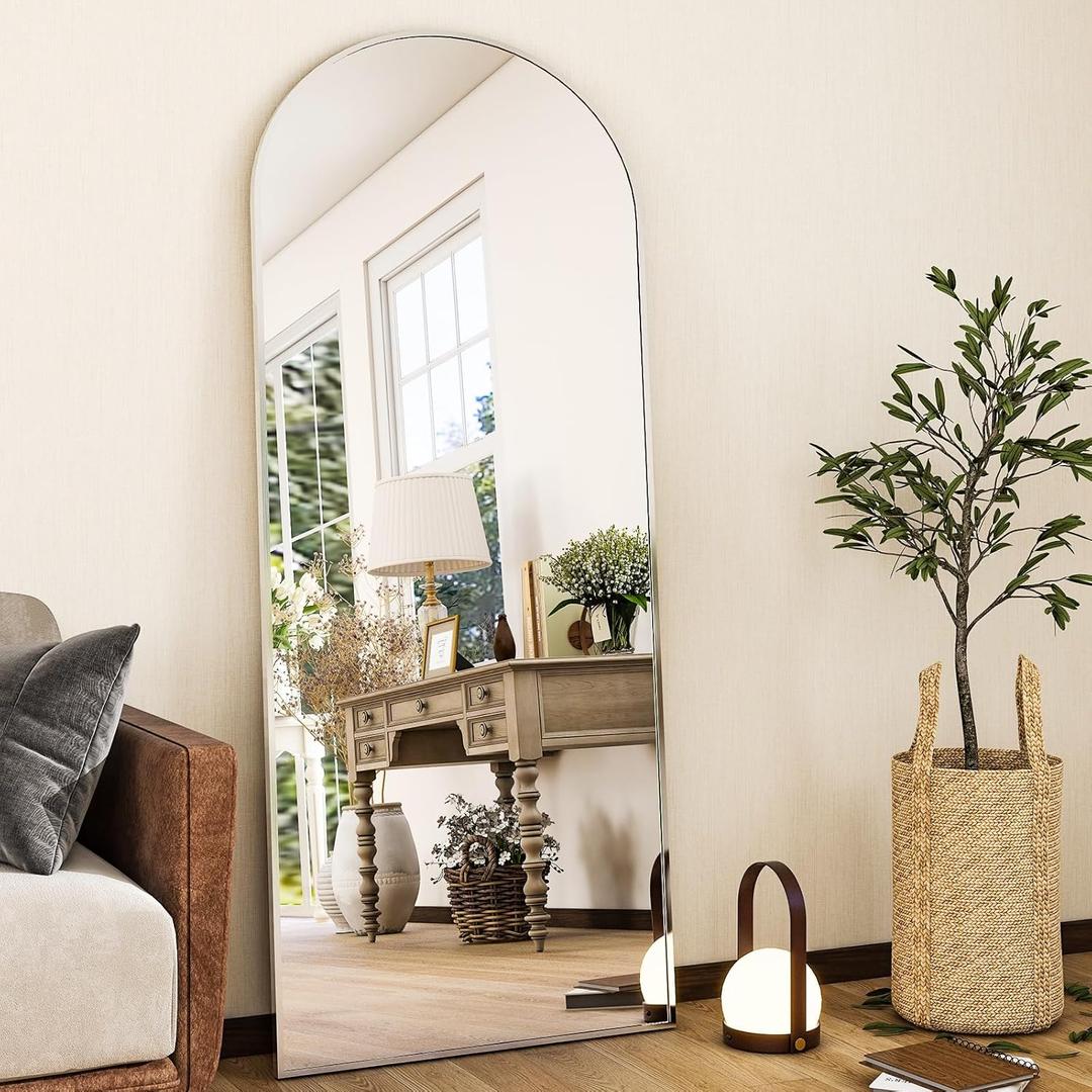 HARRITPURE 56"x21" Arched Full Length Mirror Free Standing Floor Mirrors Leaning Hanging Mounted Mirror Aluminum Frame Modern Home Decor for Living Room Bedroom Cloakroom,Silver