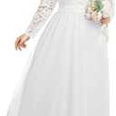 Talisea Plus Size Formal Wedding Dresses - Gowns Evening Prom Elegant V Neck Long Sleeve Lace Chiffon Long Maxi Dress, XXL