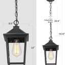 Outdoor Pendant Lights, HWH Farmhouse Exterior Hanging Porch Light, Outside Hanging Lantern with Height Adjustable Chain, Matte Black Finish with Seeded Glass, 5HX64H BK