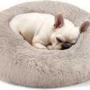 Hoewina Dog & Cat Bed, 20in Cat Beds for Indoor Cats, Calming Donut Bed for Puppy and Kitten, Washable Round Fluffy Pet Bed for Small Medium Dogs and Cats (Brown)