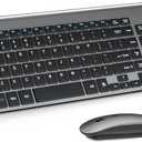 Wireless Keyboard and Mouse Ultra Slim Combo, TopMate 2.4G Silent Compact USB 2400DPI Mouse and Scissor Switch Keyboard Set with Cover, Batteries Included, for PC/Laptop/Windows/Mac - Gray Black