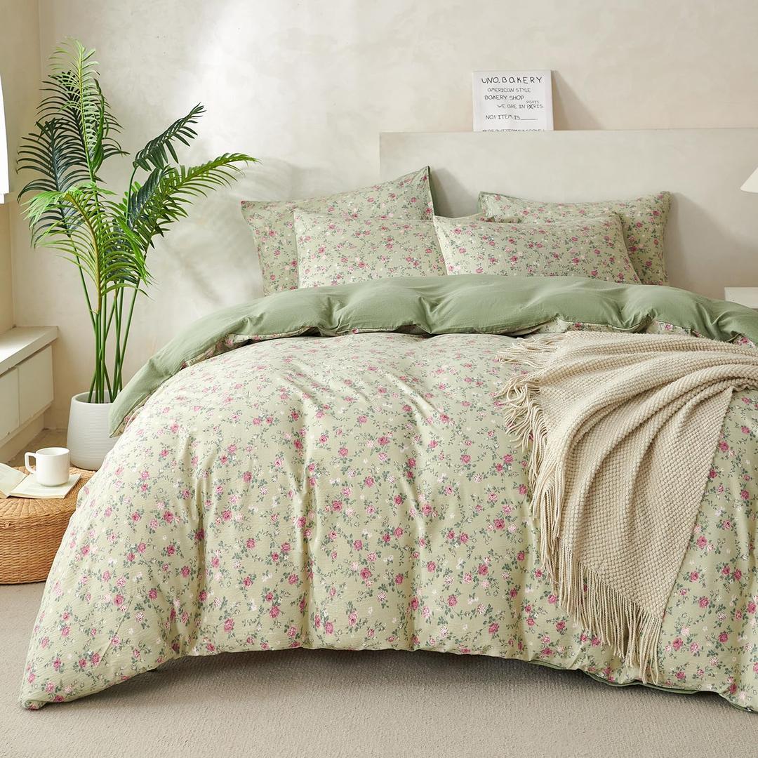 Floral Comforter Queen Set 3 Pieces Soft Cute Fresh Floral Bedding Lightweight Garden Style Floral Botanical Comforter for All Seasons and 2 Pillowcases