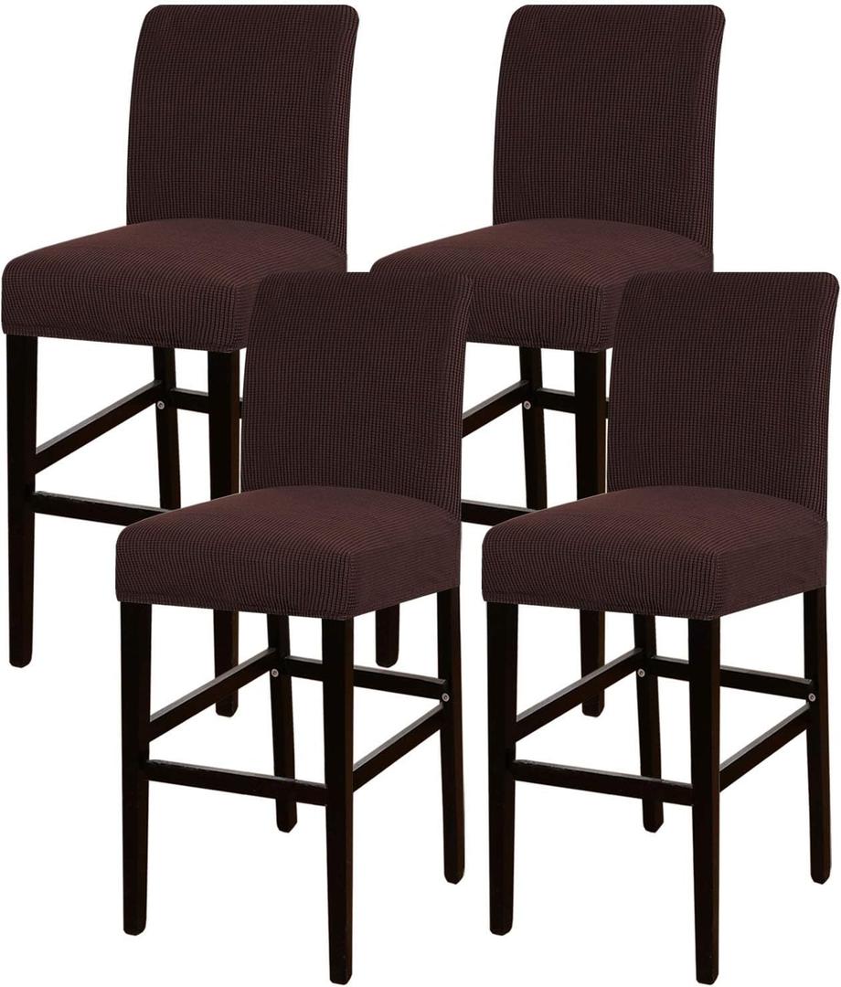 Turquoize Stretch Bar Stool Cover Counter Stool Pub Chair Slipcover for Dining Room Cafe Barstool Slipcover Removable Furniture Chair Seat Cover Jacquard Fabric with Elastic Bottom Set of 4, Brown