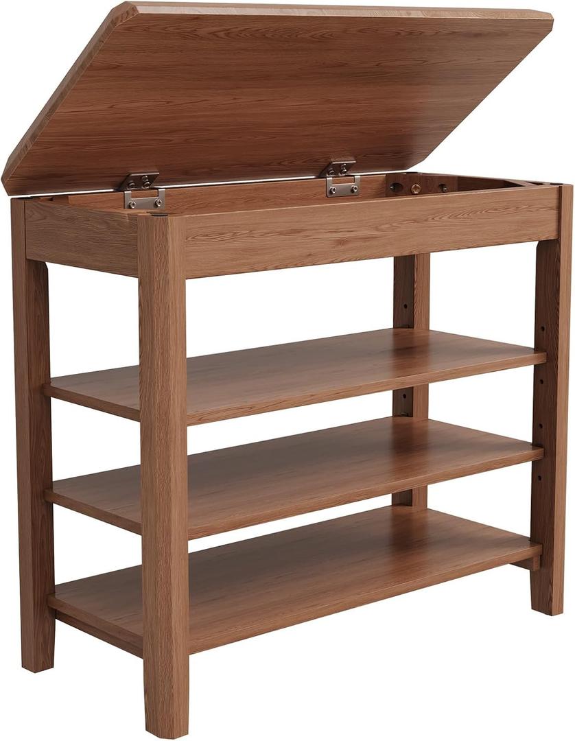 Shoe Rack Bench Seat Rubberwood 3-Tier Wooden Storage Bench 550lbs Compact Mid-Century Modern Design for Entryway, Hallway, Closet, Front Door Entrance, Foyer
