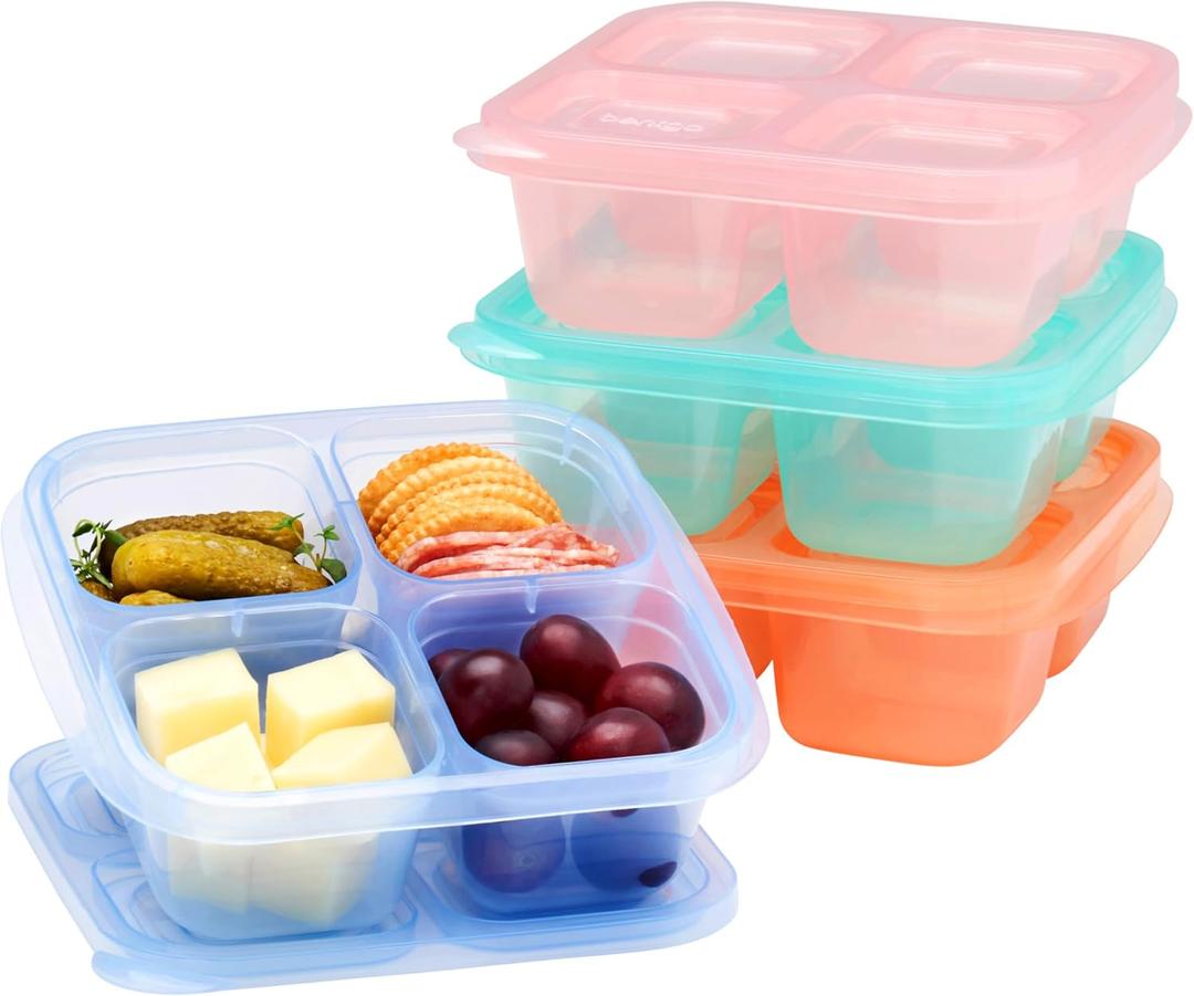 Bentgo Easyboxes 4-Compartment Snack Containers - 8-Piece Set with 4 Trays & 4 Custom-Fit Lids to Seal in Freshness - Reusable Food Storage & Meal Prep Bento BPA-Free Containers (Pastels)