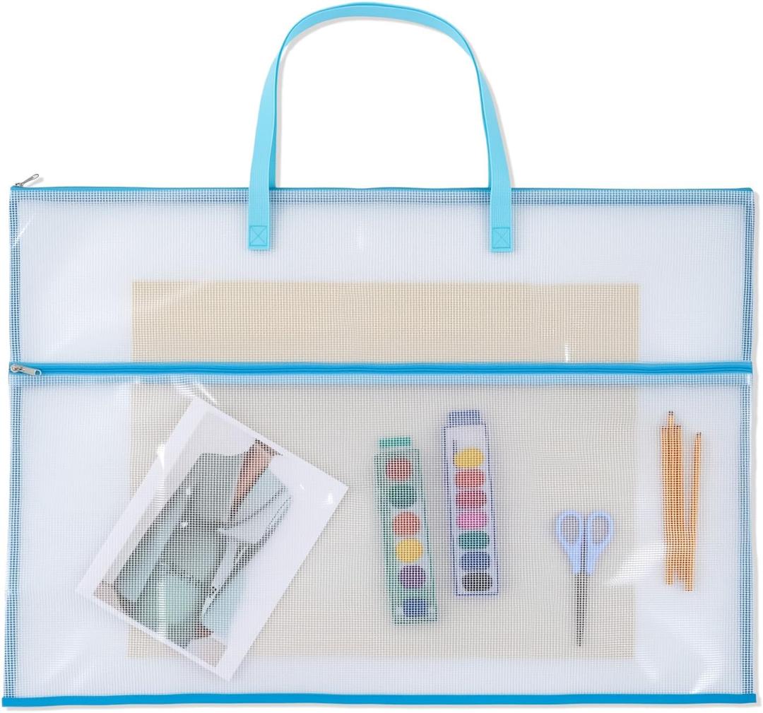 Shinylin 24 x 36 Inch Sewing Project Bag Oversized Needlepoint Project Bag for Sewing Vinyl Mesh Zipper Pouch with Handles Suitable for Quilting, Knitting, Stitching and Embroidery Projects Storage