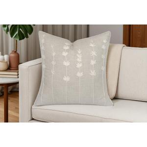 VAGMINE Hand Embroidered Daisy Accent Throw Pillow Cover - 20x20 Inches Square - 100% Linen Natural Decorative Cushion Cover for Couch, Sofa, Bed - Textured Embroidery - Boho Floral Home Dcor