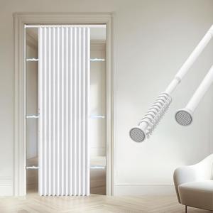 gonnrly Accordion Door Curtain - 100% Light-Blocking Bedroom Door Curtain with Included Rod for Easy Installation, Suitable for Doorway Privacy White 53" W x 78" L