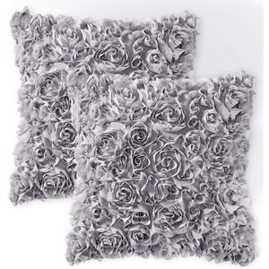 MIULEE Pack of 2 3D Decorative Romantic Stereo Chiffon Rose Flower Pillow Covers Solid Square Pillowcases for Valentines Day Decoration Sofa Bedroom Car 16x16 Inch 40x40cm Grey Wedding