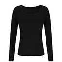Womens Long Sleeve Shirts Crop Tops Fall Fashion Solid Square Neck, Black, Size L