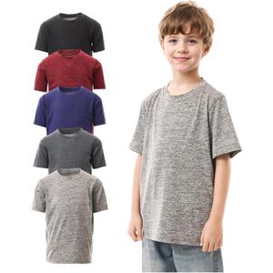 5 Pack Youth Dry-Fit T-Shirts Wicking Active Athletic Short Sleeve Tee for Kid Youth Teen (X-Large)
