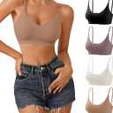 DEANGELMON V Neck Bra Padded Seamless Adjustable Straps Bralettes Everyday Basic Sleeping Bras Multiple Pack (Medium, Black, Apricot, Purple, Nude)