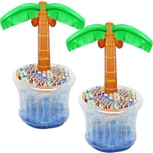 Zcaukya Set of 2 Inflatable 60" Blow Up Palm Tree Cooler for Tropical Hawaiian Party Supplies Pool Party Decorations