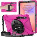 BRAECNstock Tablet Case for Samsung Galaxy Tab S10 Lite/S10 FE/S9 FE 5G 10.9" & S9/S8/S7 11", Heavy Duty Shockproof Cover with Pen Holder, 360 Rotating Hand Strap & Kickstand, Shoulder Strap, RoseRed