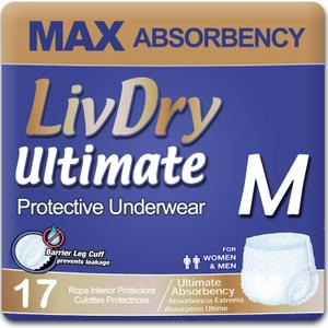 LivDry Ultimate Adult Incontinence Underwear, Max Absorbent Adult Diapers with Leak Protection, Medium, 17-Pack (Medium (17 Count))