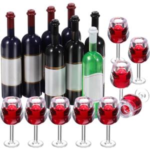IMIKEYA 18Pcs Miniature Wine Glasses and Bottles: 1:12 Scale Accessories Dollhouse Miniature Bar Mini Red Wine Bottles and Drink Cups for Crafts Decoration