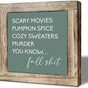 Fall Wooden Sign Autumn Home Decor Farmhouse Style Thanksgiving Decoration Solid Wood Plaque Gift For Halloween Lovers 5.9x5.9 inch