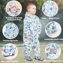 Kids Toddler Rain Suit for Boys Girls One Piece Hoodie Zipper Cartoon Waterproof Coverall Rain Jacket 1-10 Years (Blue, L)
