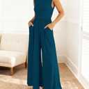 BTFBM Womens Casual Jumpsuits Dressy 2026 Spring One Piece Outfits Crew Neck Sleeveless Knit Wide Leg Pants Romper Beach (Blue, M)