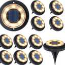 Flacchi Solar Lights Outdoor Waterproof - 2-in-1 Solar Powered Ground Lights Outdoor Solar Disk Light Landscape Light for Deck Step Patio Yard Pathway Walkway Driveway Garden (Warm White, 12 Pack)