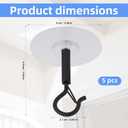 5pcs Self Adhesive Ceiling Hooks, No Drill Secure Enclosed Wall Sticky Sticker Hangers for Hanging Small Plants Wind Chimes Lights Christmas Wedding Decor Decorations Easy to Open & Install (Black)