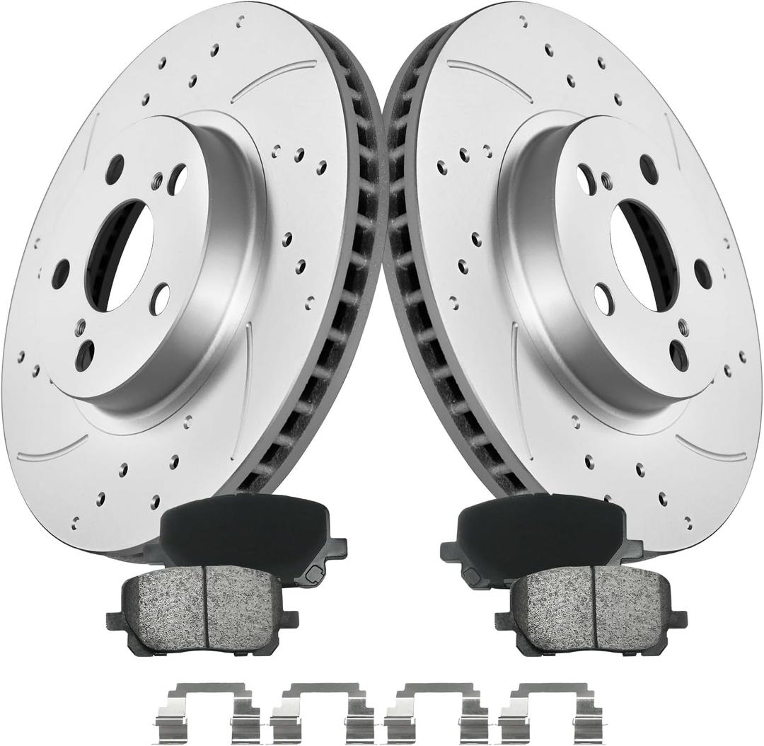MOTOREVO Front Brake Kit for Corolla [2003-2008] Geomet Coated & Slotted Brake Rotors and Ceramic Brake Pads [275mm10.8in] Universal Fit for 2003 2004 2005 2006 2007 2008 Front Brake Discs