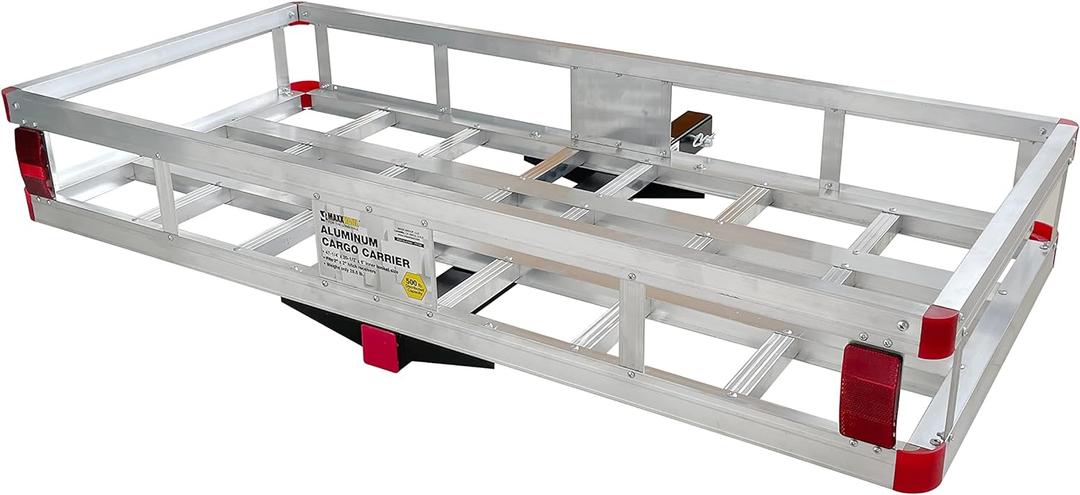MaxxHaul 70108 Aluminum Cargo Carrier With High Side Rails- Trailer Hitch Mount For RV's, Trucks, SUV's, Vans, Cars With 2" Hitch Receiver - 500-lb Load Capacity, Grey, 49" x 22.5"