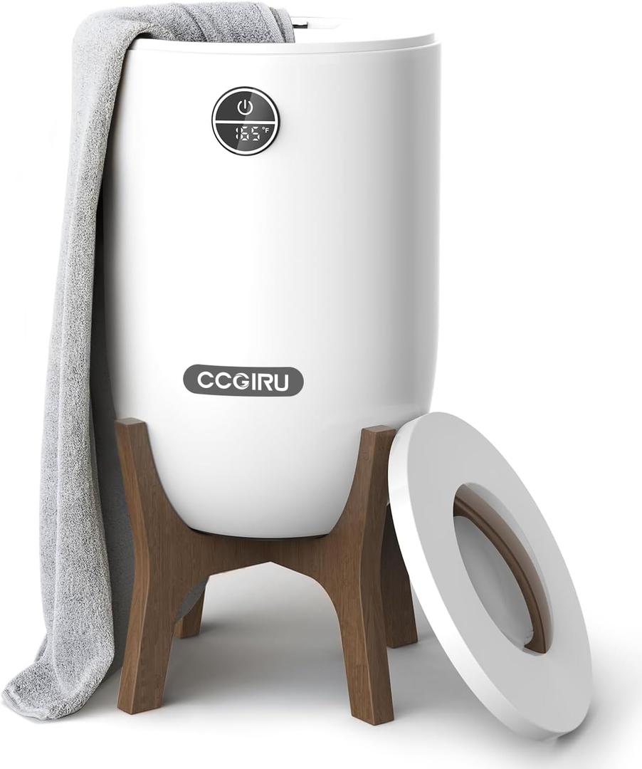 CCGIRU Luxury Towel Warmer Bucket, 20L Large Heated Towel Warmers for Bathroom with Timer, Auto Shut Off, Fits Up to Two 40"X70" Oversized Towels, Bathrobes, Blankets for Home, Spa (White)