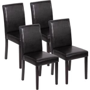 FDW Dining Chairs Set of 4,Dining Room Chairs,Side PU Cushion Chairs with Waterproof Surface and Wood Legs,for Kitchen Restaurant and Living Room,Leather Black
