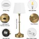 Cordless Table Lamp Rechargeable Gold - 1 Pack Brass 4000mAh Battery Operated Lamp for Decor, 3000K Stepless Dimming Touch Control Wireless Lamp for Bedroom, Dining Table, Counter, Living Room