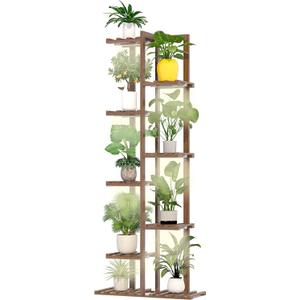 Wood Plant Stand With Grow Lights Indoor Plants Outdoor Corner Plant Shelf Flower Stands for Living Room Patio Garden Corner Balcony (Brown, 8 Tier)