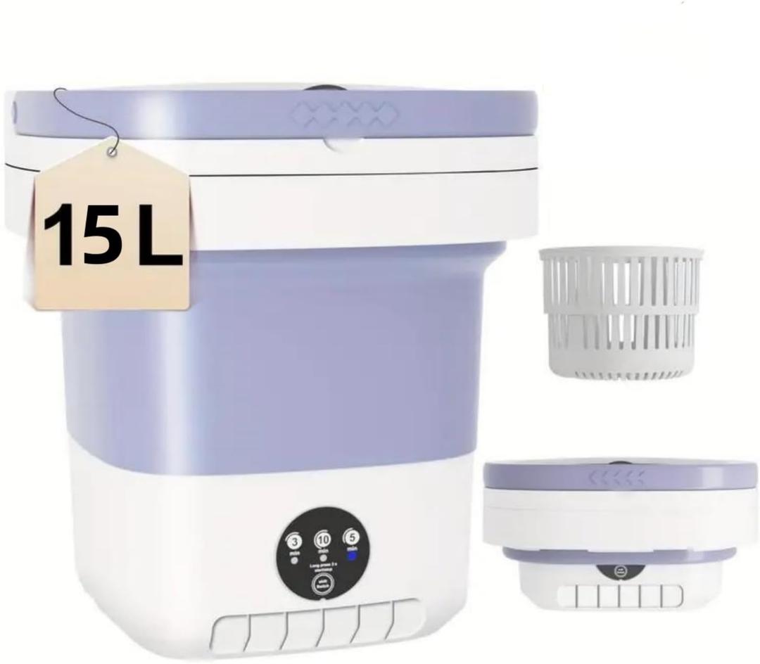 Mini Portable Foldable Washing Machine 15L, Compact Purple Washer for Travel/Camping/Dorm, Efficient Cleaning, Lightweight & Space-Saving Design,Quick Wash & Energy Saving