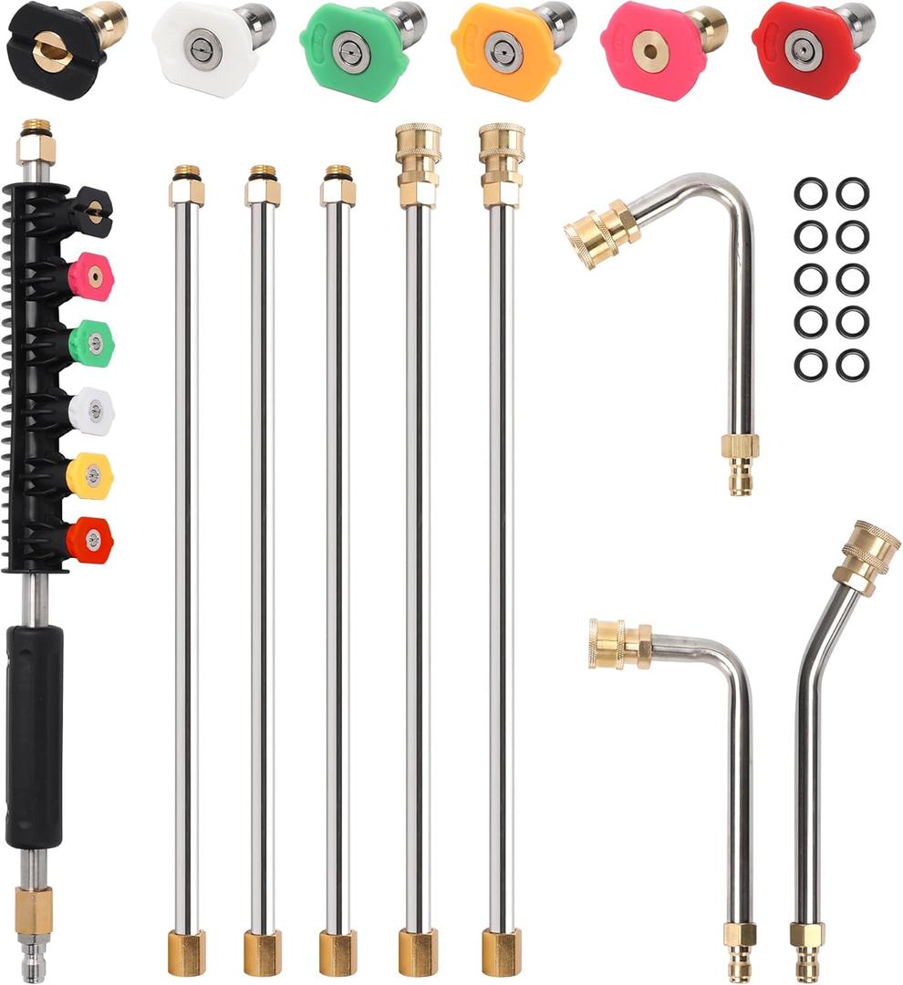 Pressure Washer Extension Wand Upgrade, 9 Pack Power Washer Lance with 6 Nozzle Tips, 30,90,120 Curved Rod, 1/4" Quick Connect, 4000 PSI