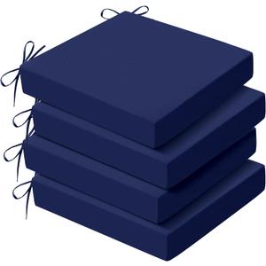 Outdoor Chair Cushions set of 4, 19x19x3 Inch Waterproof & Fade Resistant Patio Furniture Seat Cushions with Ties, Square Outdoor Dining Chair Cushions for Lawn, Garden, Deck & Yard, Navy Blue