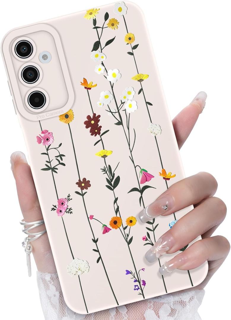 for Samsung Galaxy A13 5G/A04S Phone Case, Fashion Flower Pattern Design Girls Women Liquid Silicone Cover, Slim Shockproof and Scratch-Resistant Soft Case for Samsung A13 - White