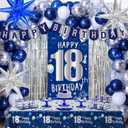 18th Birthday Decorations for Boys, Blue Happy 18th Birthday Decorations for Men, 18 Year Old Boy Birthday Door Banner, 18th Bday Party Tablecloth Foil Backdrop Star Balloons Decor for 18th Girls Boys