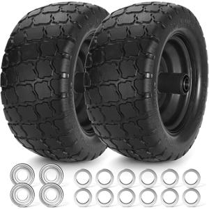 11x6.00-5 Lawn Mower Tires Flat Free, Zero Turn Mower Front Tires, 11x6-5 Solid Mower Wheel for Residential and Commercial, 3/4" and 5/8" Bearing, 6"- 8" Center Hub, Load 400lbs, 2Pk Black