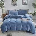 Luxlovery Blue Velvet Comforter Set King Lake Blue Flannel Plush Bedding Set Winter Thick Warm Solid Haze Blue Quilts Blanket Soft Heavyweight Comforter Set for King Bed