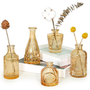 Glass Bud Vase Set of 5, Gold Amber Small Flower Vases for Centerpieces in Bulk, Mini Vintage Vase for Rustic Wedding, Home,Table Decoration