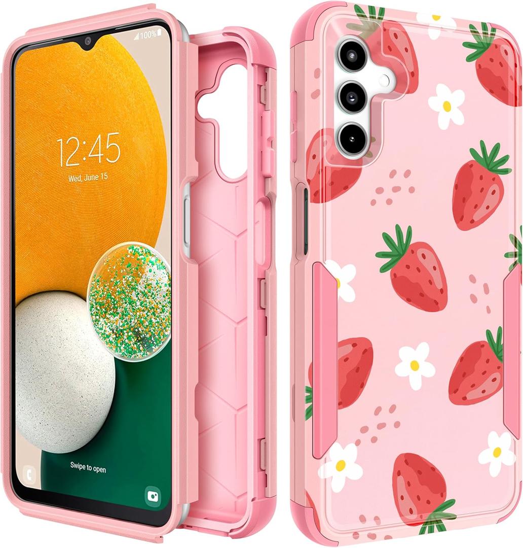 for Samsung Galaxy A14 5G Case - Women Cute Girls Phone Cover Cool Aesthetic Unique Design Teen Kawaii Strawberry Heavy Duty Protective Hard Shockproof Military Grade Funda for Galaxy A14