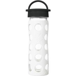 Lifefactory 16-Ounce BPA-Free Glass Water Bottle with Classic Cap and Protective Silicone Sleeve, Optic White