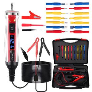 Power Circuit Probe Tester Kit, LCD Digital Automotive Test Light with Voltmeter, 18PCS Multi Function Auto Fuse Circuit Voltage Continuity Current Electric Tests Tool with Black Carrying Case