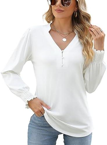 Rapbin Womens V Neck Puff Long Sleeve Button Down Tunic Blouses Fall Tops 2025 Ruffle Cuffs Dressy Casual T-Shirts, No Size Rapbin Womens V Neck Puff Long Sleeve Button Down Tunic Blouses Fall Tops 2025 Ruffle Cuffs Dressy Casual T-Shirts, No Size