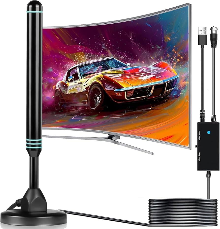 TV Antenna Indoor Antenna for Smart TV for Long Range Reception and All Smart TVs HD Digital Antenna with Amplifier Signal Booster for Local Channels Supports 4K 1080p-Blue