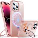 360 O-Ring MagStander for iPhone 13 Pro Max Case with Magnetic Kickstand Ring Holder [Compatible with MagSafe][360Rotate Stand][Military Shockproof] iPhone 13 Pro Max Phone Cover Pink