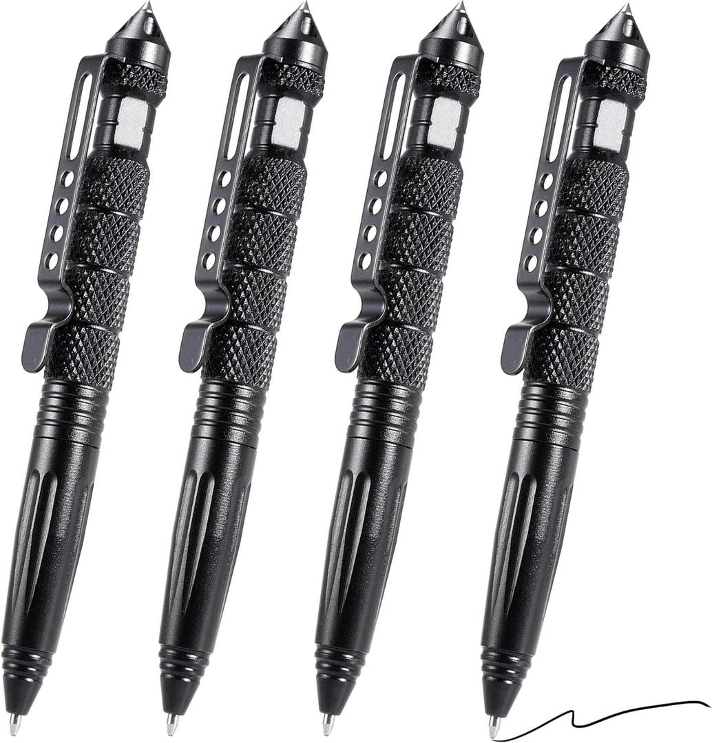 Tungsten Steel Tactical Pen for Glass Breaker Mutifunction Defense Pen (4 Pack) (Black)