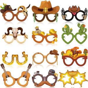 Jenaai 36 Pcs Western Party Favors Paper Glasses, Cowboy Photo Booth Props for Adults, Wild West Rodeo Theme Party Decor Supplies