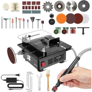 M-T Mini Table Saw for Crafts, 7-Speed Portable Desktop Hobby Saw with 4 Blades, Precision Electric Craft Saw for DIY Model Wood PCB Acrylic Cutting, Grinding & Drilling (Max 0.59")